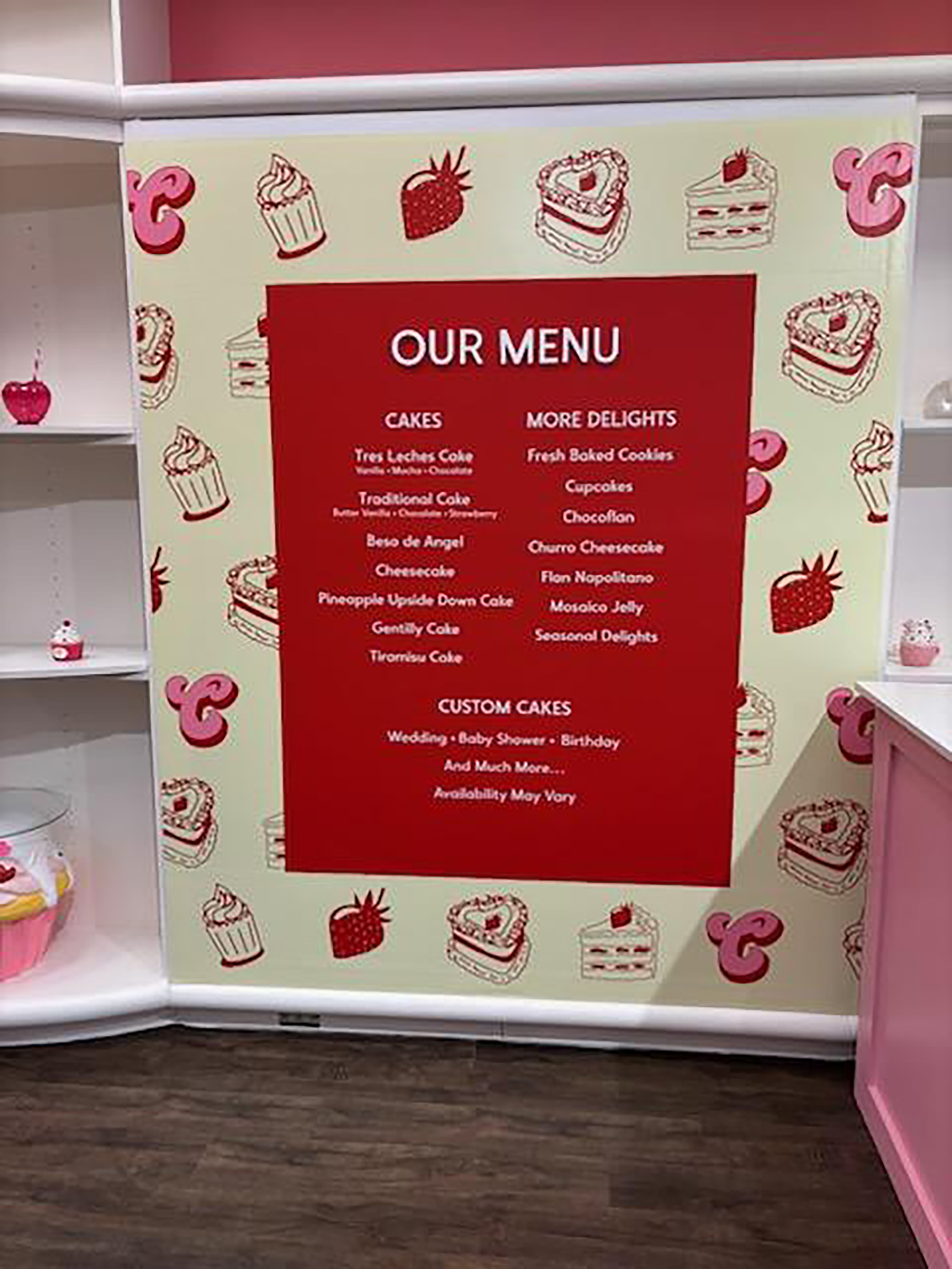 Cakelicious store menu