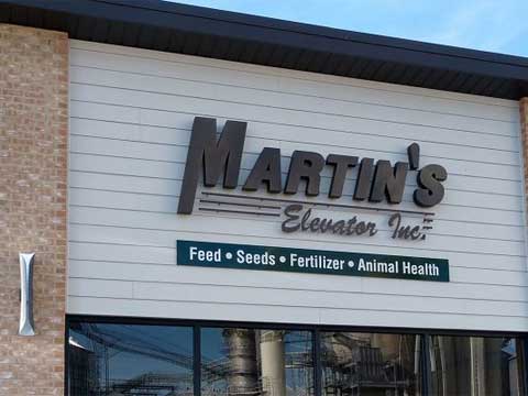 Aluminum Channel Letters at Martins Elevator feed and grain 