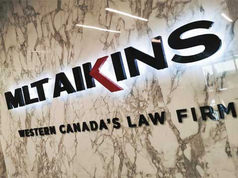 MLT Aikins Law firm Fabricated stainless steel lighted sign