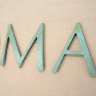 Bronze mini letter in patina verde finish